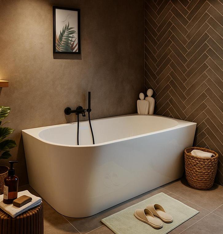 Ligbad Isia  170 x 80 x 58 cm Half Vrijstaand Bad wit links, Doe-het-zelf en Bouw, Sanitair, Nieuw, Verzenden