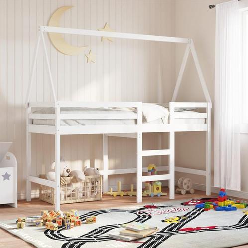 vidaXL Halfhoogslaper met ladder en bedhuis grenenhout wit, Huis en Inrichting, Slaapkamer | Bedden, Nieuw, Verzenden