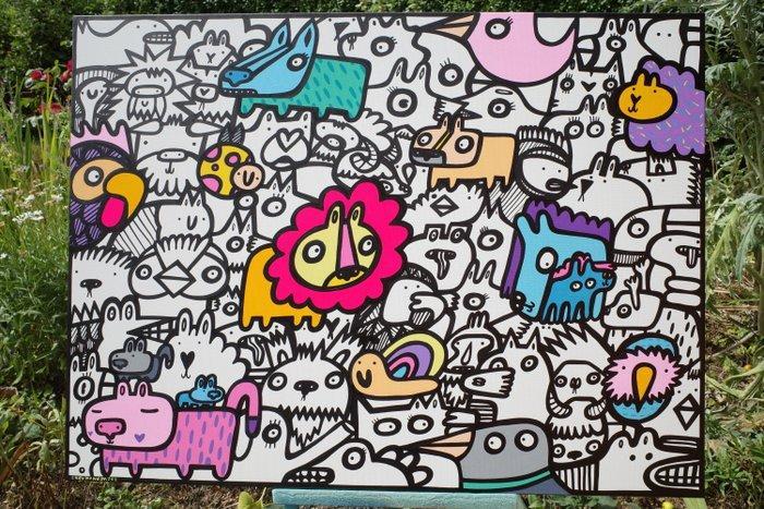 Kev Munday - Animal Parade, Antiek en Kunst, Kunst | Schilderijen | Modern