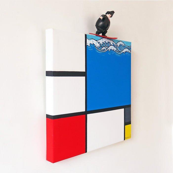 Dario Assisi - (Fat) Magritte in the Mondrian world 3d -, Antiek en Kunst, Kunst | Schilderijen | Modern