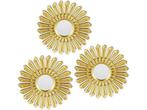 Veiling - Sierspiegel zon 3 stuks ronde hangspiegels Goud, Huis en Inrichting, Woonaccessoires | Spiegels, Nieuw