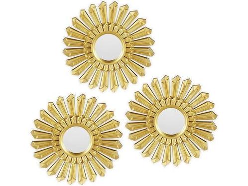 Veiling - Sierspiegel zon 3 stuks ronde hangspiegels Goud, Huis en Inrichting, Woonaccessoires | Spiegels, Nieuw
