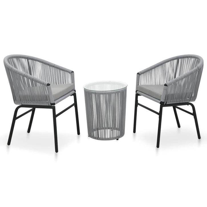 Rattan Bistroset Grijs met Kussens - OP = OP - Outlet!, Tuin en Terras, Tuinsets en Loungesets, Nieuw, Rotan, Tuinset, 2 zitplaatsen