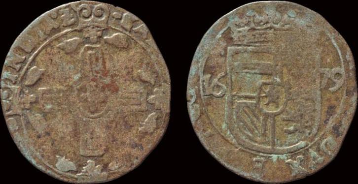Southern Netherlands Brabant Karel Ii billon patard 1679, Postzegels en Munten, Munten | Europa | Niet-Euromunten, België, Verzenden