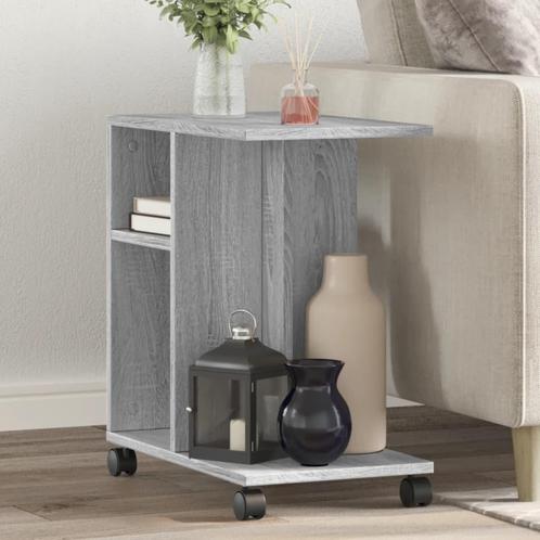 vidaXL Bijzettafel met wieltjes 50x30x55 cm hout grijs, Huis en Inrichting, Tafels | Bijzettafels, Nieuw, Verzenden