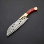 Keukenmes - Santoku - Staal, Messing, Hout, Leder -