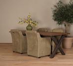 Set van 4 Olijfgroene leren landelijke eetkamerfauteuils -, Huis en Inrichting, Stoelen, Overige kleuren, Nieuw, Leer, Ophalen of Verzenden