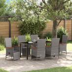 vidaXL Tuin Eettafel Set met kussen 7 pcs Grijs poly rattan, Verzenden, Nieuw