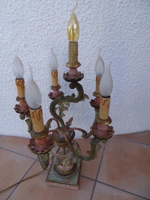 Bougeoir - Bois, Fer - Lampe de table bougeoir a six feux de, Antiquités & Art, Curiosités & Brocante