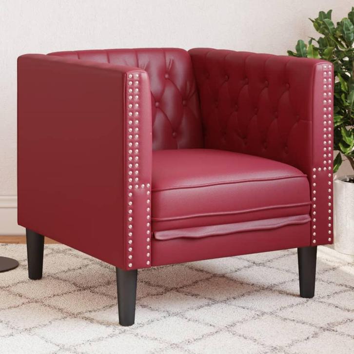 vidaXL Fauteuil Chesterfield-stijl kunstleer wijnrood, Huis en Inrichting, Zetels | Zetels, Nieuw, Verzenden