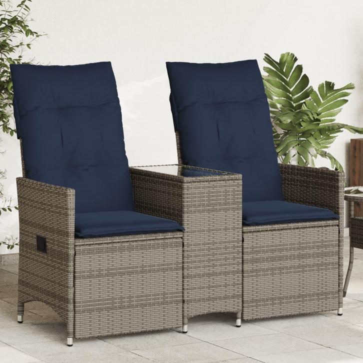 vidaXL Tuinbank 2-zits verstelbaar met tafel poly rattan, Tuin en Terras, Tuinsets en Loungesets, Nieuw, Verzenden