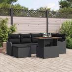 vidaXL 7-delig tuinset met kussens in zwart poly rattan., Verzenden, Nieuw, Tuinset