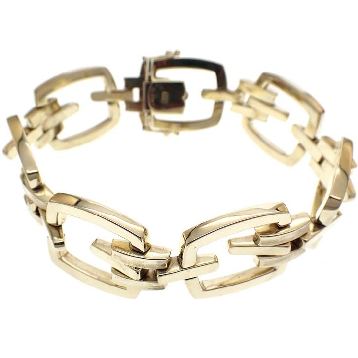 Gouden brede schakelarmband; 20 cm, Bijoux, Sacs & Beauté, Bracelets, Enlèvement ou Envoi