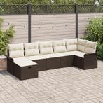 vidaXL 7-delige tuinset met kussens in bruin poly riet, Verzenden, Nieuw, Tuinset