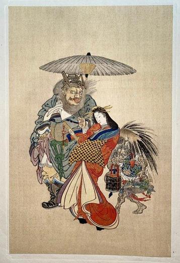 Shoki the Demon Queller Escorting a Courtesan - Kawanabe