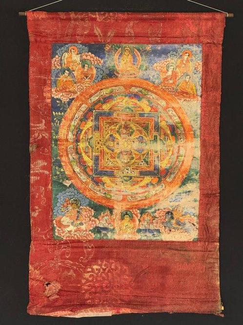 Mandala - Gouche, Seide, Lin - Népal, Chine - Fin du XXe, Antiek en Kunst, Antiek | Overige Antiek