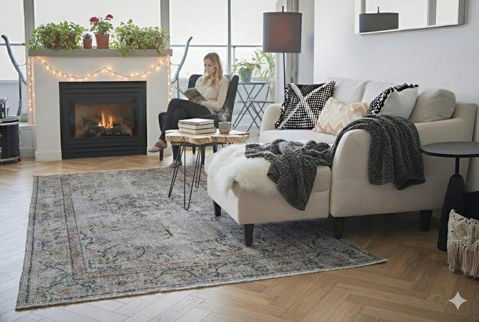 Grijs vintage - Vloerkleed - 217 cm - 115 cm - met, Huis en Inrichting, Stoffering | Tapijten en Vloerkleden