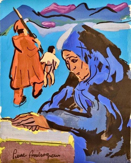 Pierre Ambrogiani (1907-1985) - Mama et berger dans le, Antiek en Kunst, Kunst | Schilderijen | Klassiek