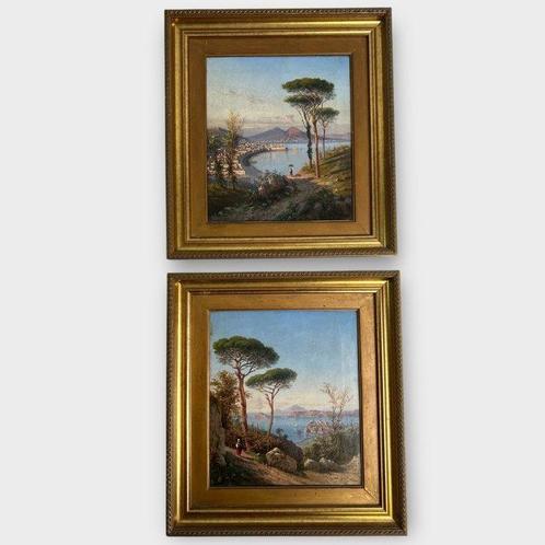 École Italienne XIXe - Golfe de Naples et Pozzuoli, Antiek en Kunst, Kunst | Schilderijen | Klassiek