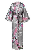 KIMU® Kimono Grijs 7/8e L-XL Yukata Satijn Boven dekel Lange, Ophalen of Verzenden