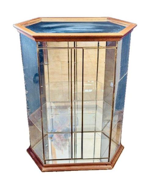 Vitrine - Hexagonal de Miroirs - Bois, Cristal, Antiek en Kunst, Antiek | Overige Antiek