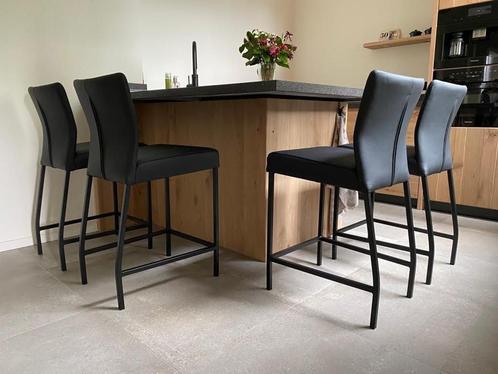 Set van 4 leren barstoelen - zwart leer - Echt leer, Modern,, Huis en Inrichting, Stoelen, Overige kleuren, Nieuw, Leer, Ophalen of Verzenden