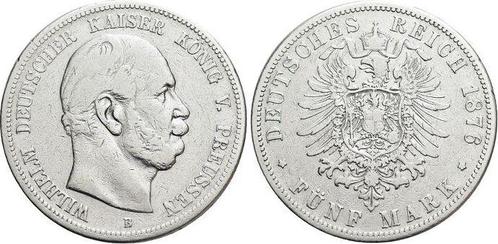5 Mark 1876 B Pruisen Wilhelm I 1861-1888, Postzegels en Munten, Munten | Europa | Niet-Euromunten, België, Verzenden