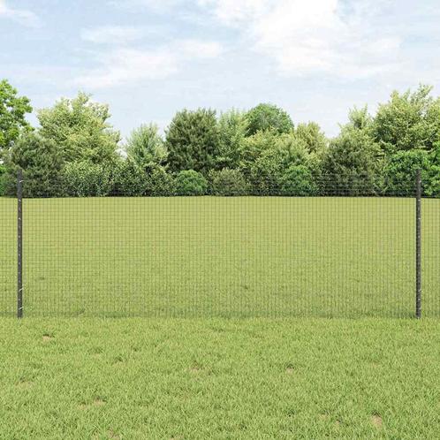 vidaXL Hek met Palen Grijs 0.8 x 25 m Staal, Tuin en Terras, Tuinhekken en Hekwerk, Nieuw, Verzenden