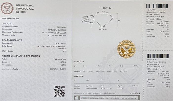 1 pcs Diamant (Natuurlijk gekleurd) - 0.35 ct - Peer - Fancy, Handtassen en Accessoires, Edelstenen