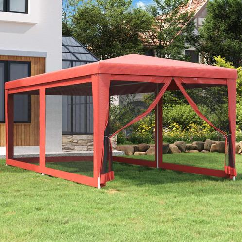 vidaXL Partytent met 6 mesh zijwanden 3x6 m HDPE rood, Tuin en Terras, Partytenten, Nieuw, Verzenden