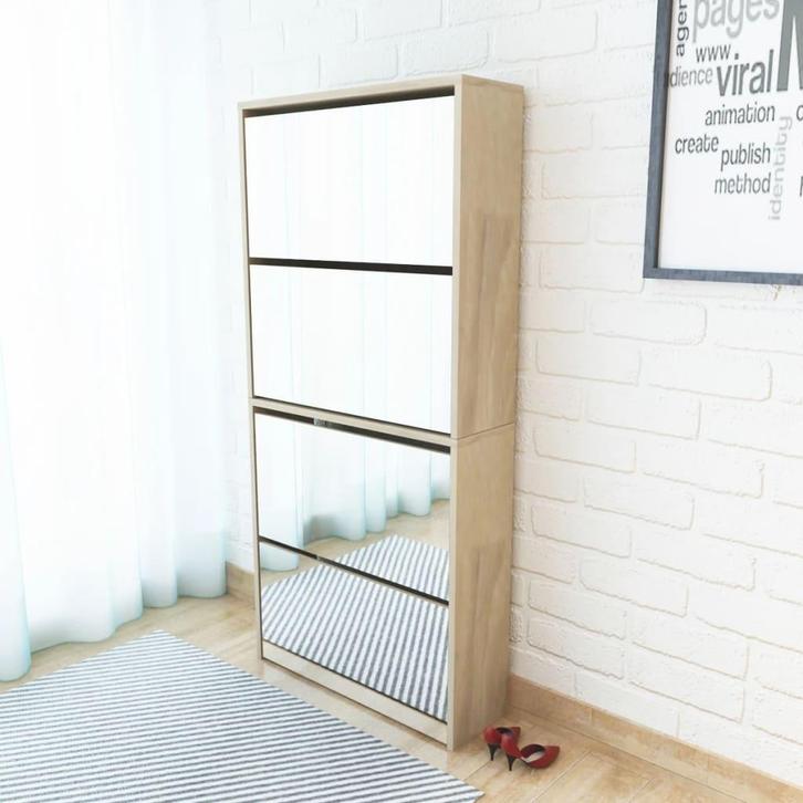 vidaXL Schoenenkast met 4 spiegels 63x17x134 cm eikenhout, Huis en Inrichting, Kasten | Schoenenkasten, Nieuw, Verzenden