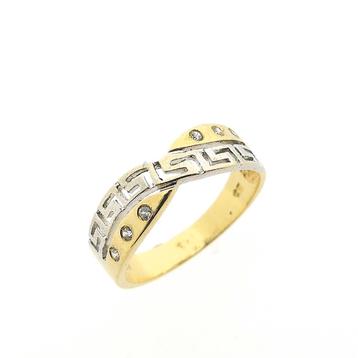 Bicolor gouden ring met meander patroon | Zirconia (witgoud), Ophalen of Verzenden