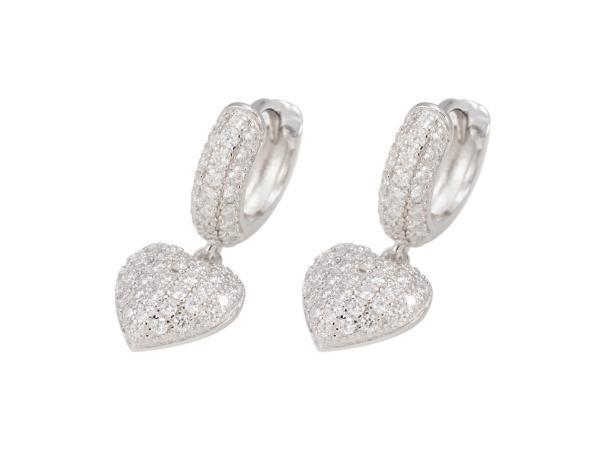 Veiling - Zilverkleurige oorbellen hartje met briljanten moi, Handtassen en Accessoires, Oorbellen