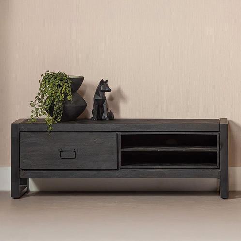 Tv-meubel Mangohout Kelvin 130 Zwart, Huis en Inrichting, Kasten |Televisiemeubels, 25 tot 50 cm, Nieuw, Overige houtsoorten, Minder dan 100 cm