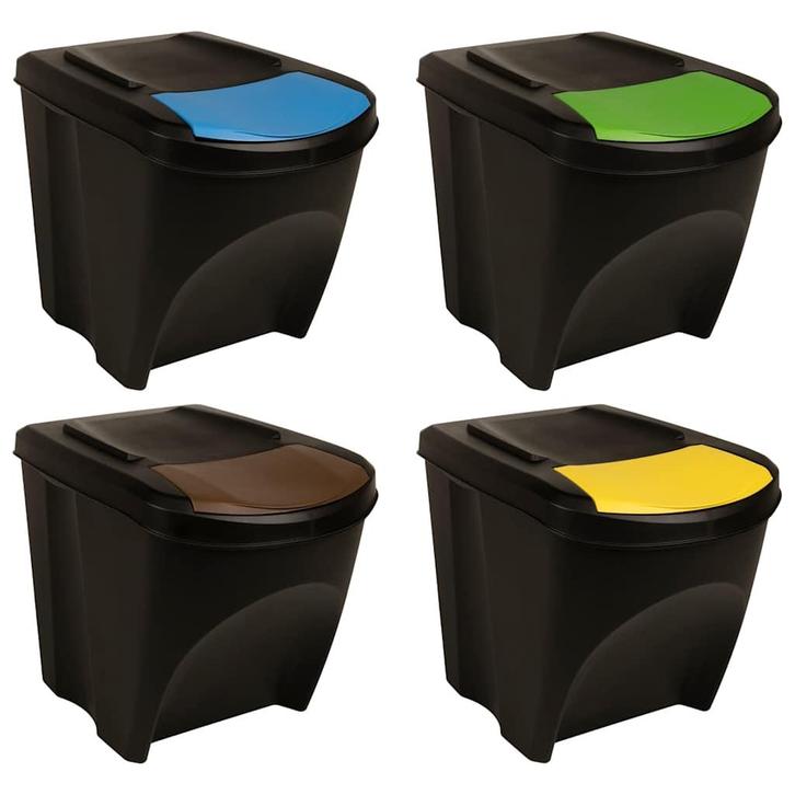 vidaXL Vuilnisbakken 4 st stapelbaar 100 L antracietkleurig, Huis en Inrichting, Woonaccessoires | Prullenbakken, Nieuw, Verzenden