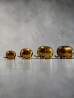 4 Stylized Hollywood Regency Solid Brass Elephants - Figure, Nieuw