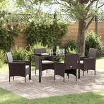 vidaXL Tuin Eettafel Set met kussen 5 pcs Bruin Poly rattan, Verzenden, Nieuw