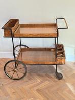 Serveerwagen - Metaal, Rattan, Glas - met handgevlochten