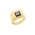 Gouden heren zegelring met onyx en zirconia (witgoud), Gebruikt, Overige kleuren, 19 tot 20, Heer