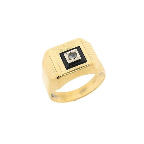 Gouden heren zegelring met onyx en zirconia (witgoud), Handtassen en Accessoires, Ringen, Heer, Met edelsteen, Overige kleuren