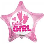 Helium Ballon Geboorte Baby Girl Ster 45cm leeg, Verzenden