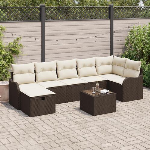 vidaXL 8-delige tuin sofa set met kussens in bruin poly, Tuin en Terras, Tuinsets en Loungesets, Nieuw, Verzenden