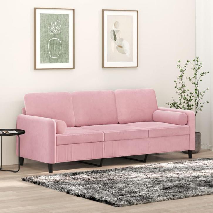 vidaXL Driezitsbank met sierkussens 180 cm fluweel roze, Huis en Inrichting, Zetels | Zetels, Nieuw, Verzenden
