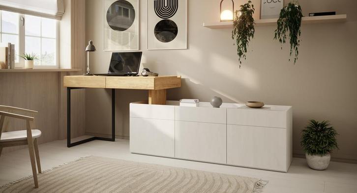 Meubella Bureau eiken 239x61x76cm | Met 2 lades Werkplek, Huis en Inrichting, Bureaus, Nieuw, Verzenden