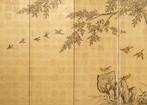 Byôbu  (vouwscherm) - goudblad, gelakt hout, zijde - Japan, Antiek en Kunst