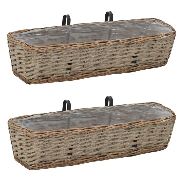 vidaXL Balkonbakken 2 st 60 cm wicker met PE-voering, Tuin en Terras, Bloempotten, Nieuw, Verzenden