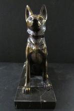 Figurine - Boekensteun, bronzen Duitse herder op marmeren