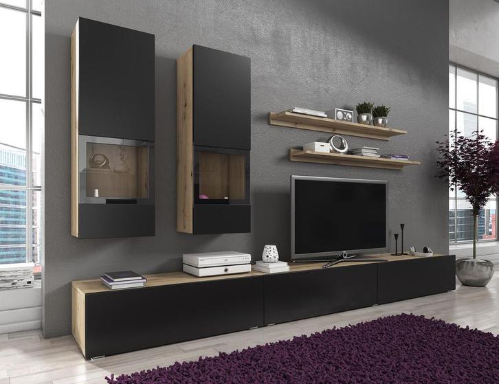 Wandmeubel Bolivar - Zwart - Eiken | Meubella, Maison & Meubles, Armoires | Armoires murales, Envoi