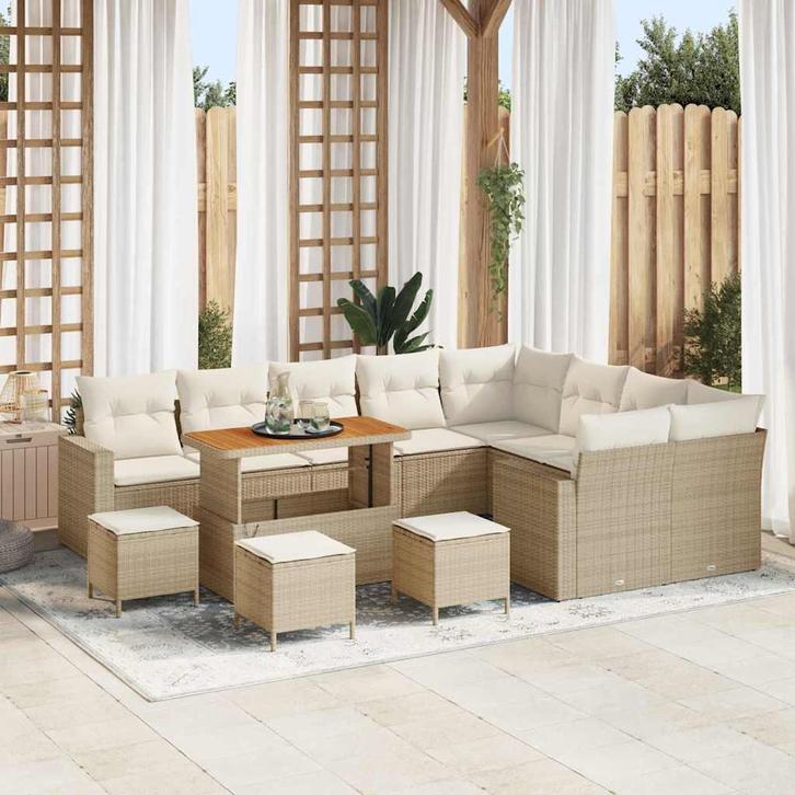 vidaXL Tuinbank Set met kussen 14 pcs Beige en Crème poly, Tuin en Terras, Tuinsets en Loungesets, Nieuw, Verzenden