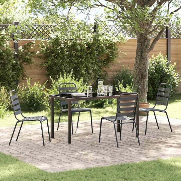 vidaXL Tuin Eettafel Set 5 pcs Donkergrijs Staal, Tuin en Terras, Tuinsets en Loungesets, Nieuw, Verzenden